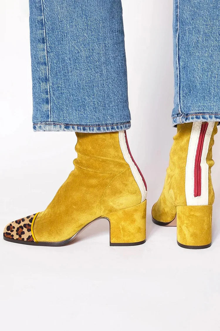 Women's Warm Suede Ankle Boots with Square Toe and Block Heel