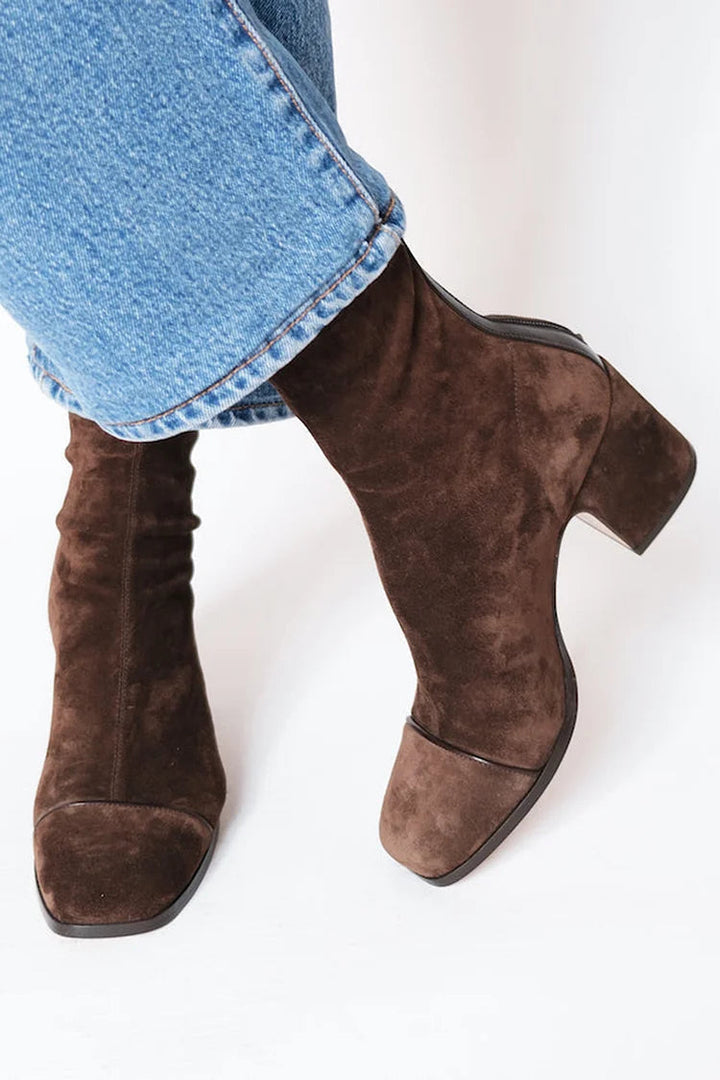 Women's Warm Suede Ankle Boots with Square Toe and Block Heel