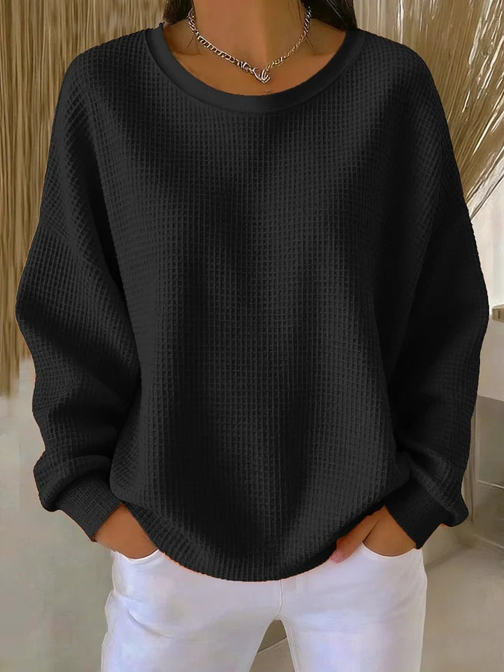 Women's Feminine Oversized Waffle Knit Sweater with Crewneck