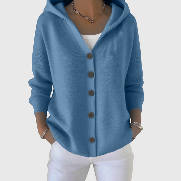 Women's Feminine Hooded Knit Cardigan with Button Down Front