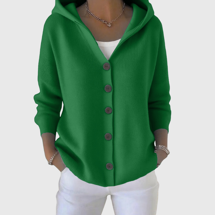 Women's Feminine Hooded Knit Cardigan with Button Down Front