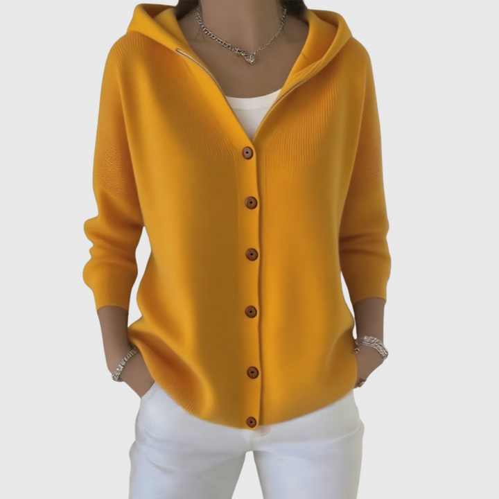 Women's Feminine Hooded Knit Cardigan with Button Down Front