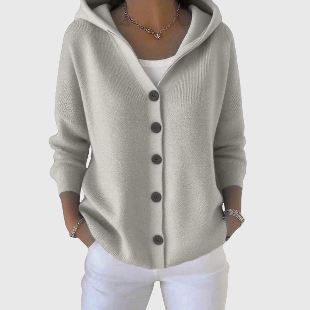 Women's Feminine Hooded Knit Cardigan with Button Down Front