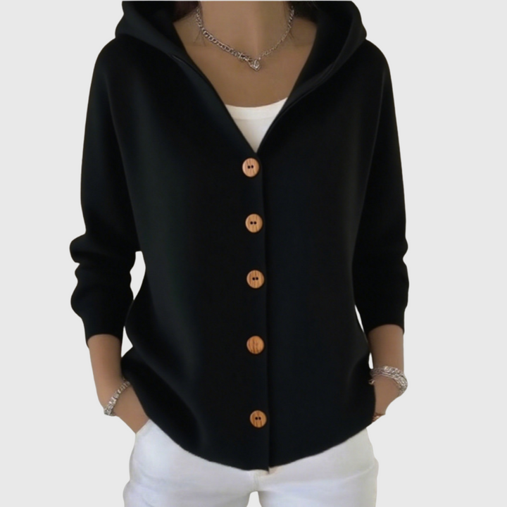 Women's Feminine Hooded Knit Cardigan with Button Down Front