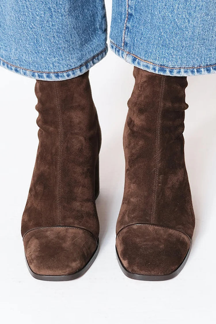 Women's Warm Suede Ankle Boots with Square Toe and Block Heel