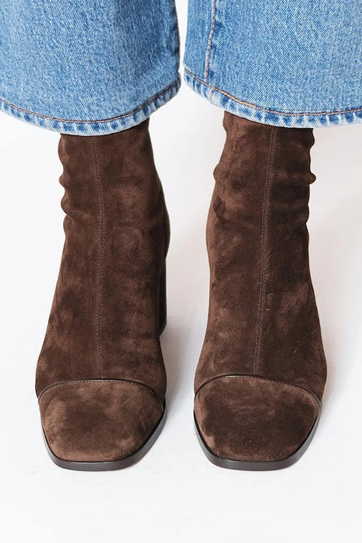 Women's Warm Suede Ankle Boots with Square Toe and Block Heel