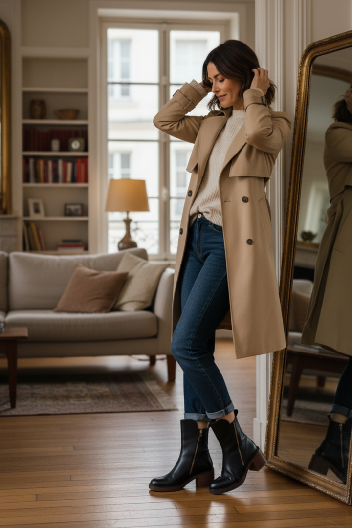 Lily™ | Black leather boot with a comfortable heel, elegant and timeless