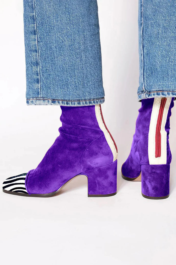 Women's Warm Suede Ankle Boots with Square Toe and Block Heel