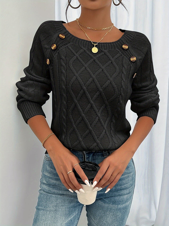 Women's Feminine Cable Knit Crewneck Sweater