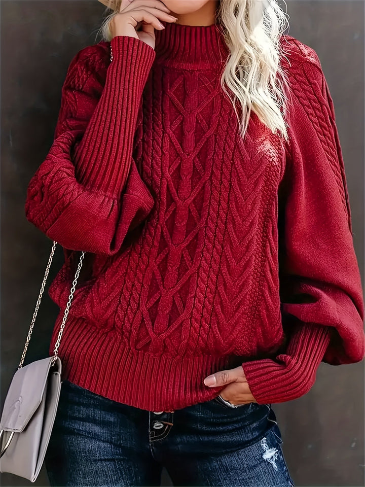 Women's Stylish Cable Knit Sweater with Mock Neck