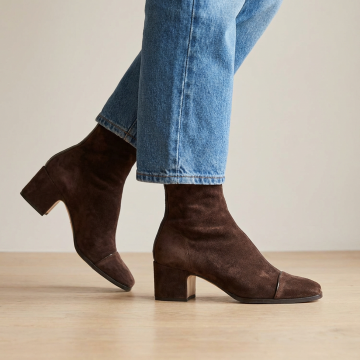 Women's Warm Suede Ankle Boots with Square Toe and Block Heel