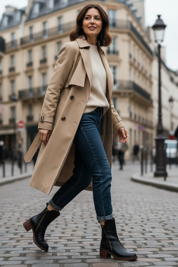 Lily™ | Black leather boot with a comfortable heel, elegant and timeless