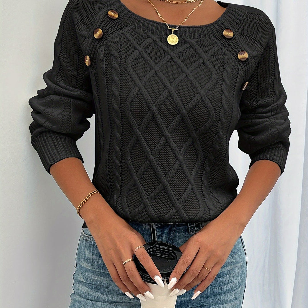 Women's Feminine Cable Knit Crewneck Sweater