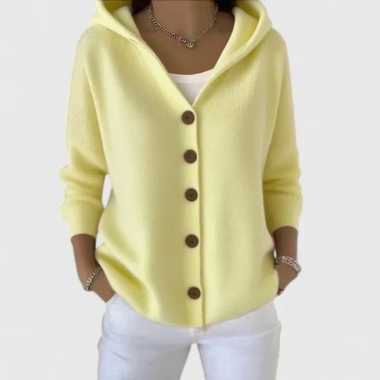 Women's Feminine Hooded Knit Cardigan with Button Down Front