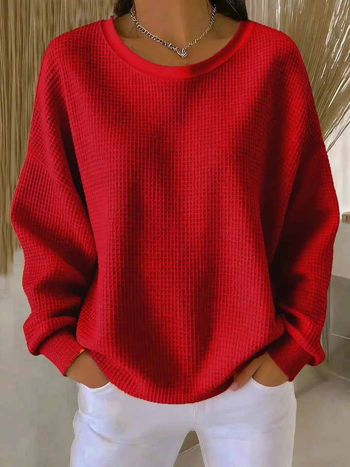 Women's Feminine Oversized Waffle Knit Sweater with Crewneck