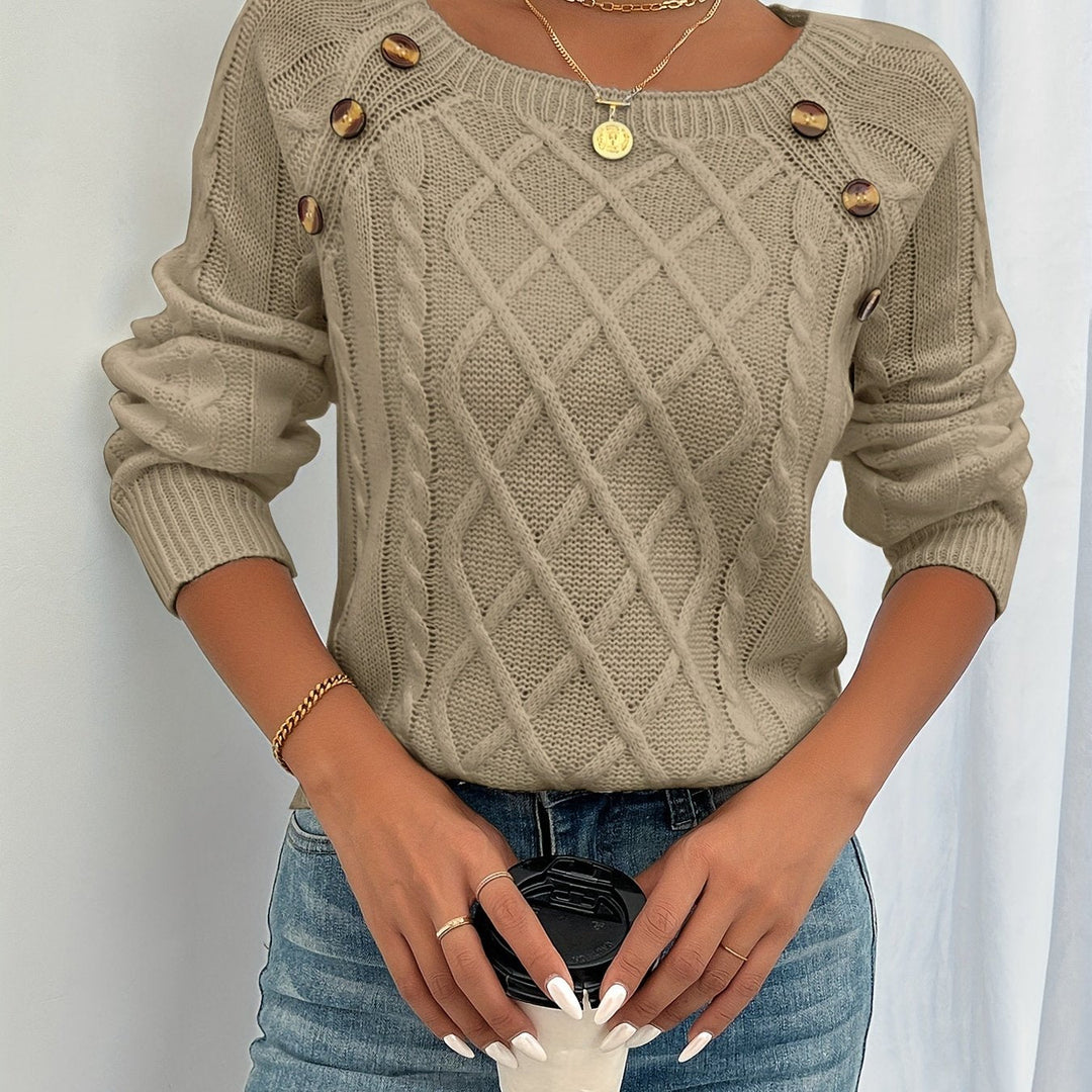 Women's Feminine Cable Knit Crewneck Sweater