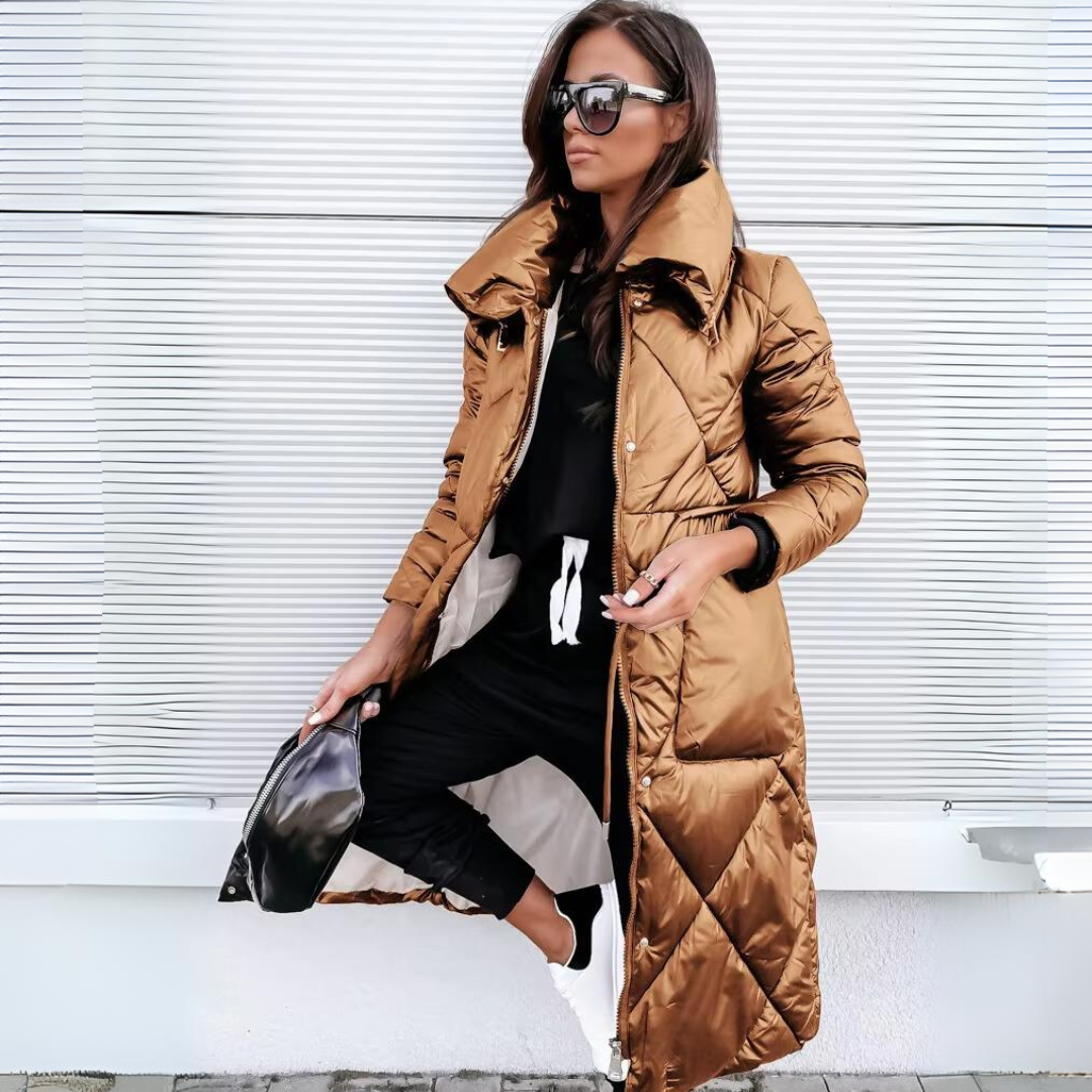 Women's Feminine Quilted Long Puffer Jacket