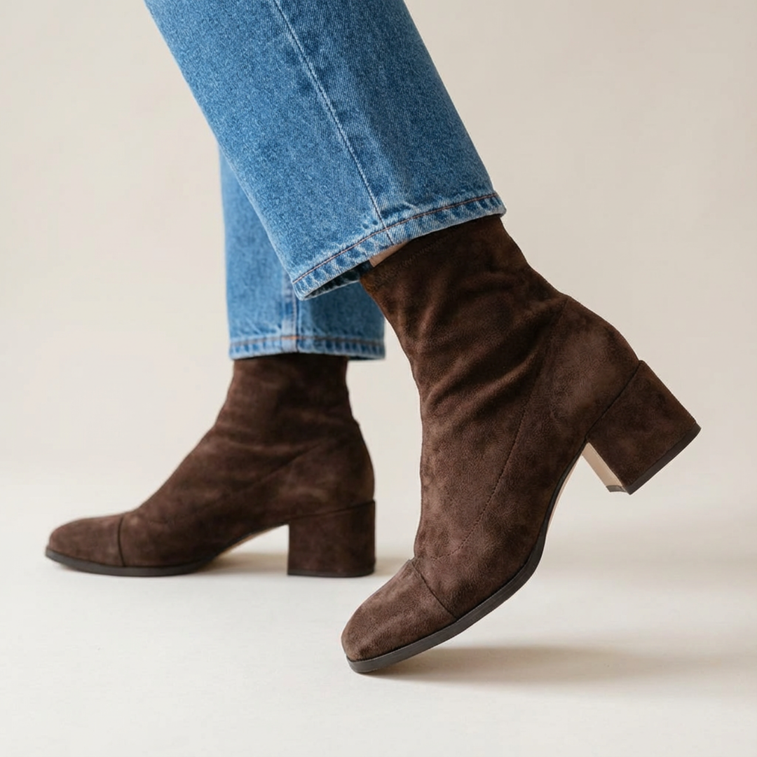 Women's Warm Suede Ankle Boots with Square Toe and Block Heel