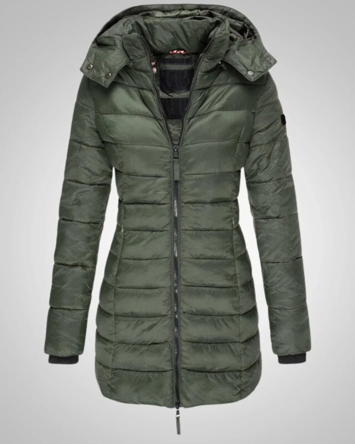 Women's Warm Quilted Long Puffer Jacket with Hood