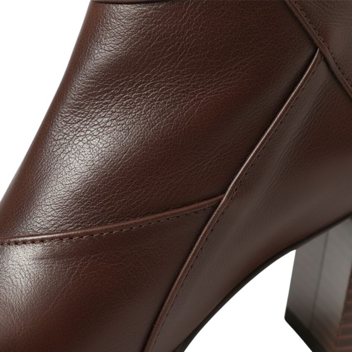 Women's Chic Leather Ankle Boots with Square Toe and Block Heel