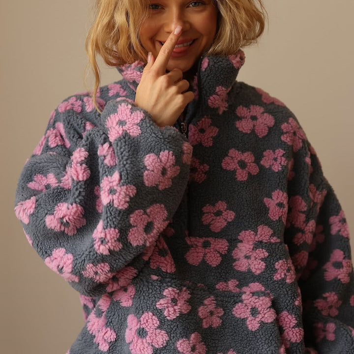 Nora | Long Sleeve And Floral Print Fleece Sweater