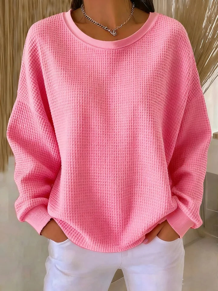 Women's Feminine Oversized Waffle Knit Sweater with Crewneck