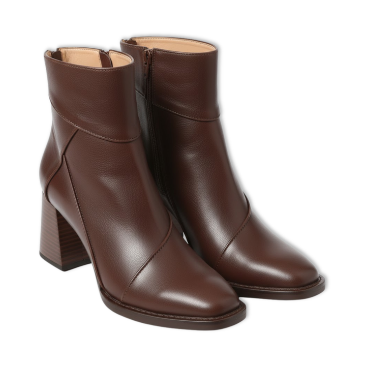 Women's Chic Leather Ankle Boots with Square Toe and Block Heel