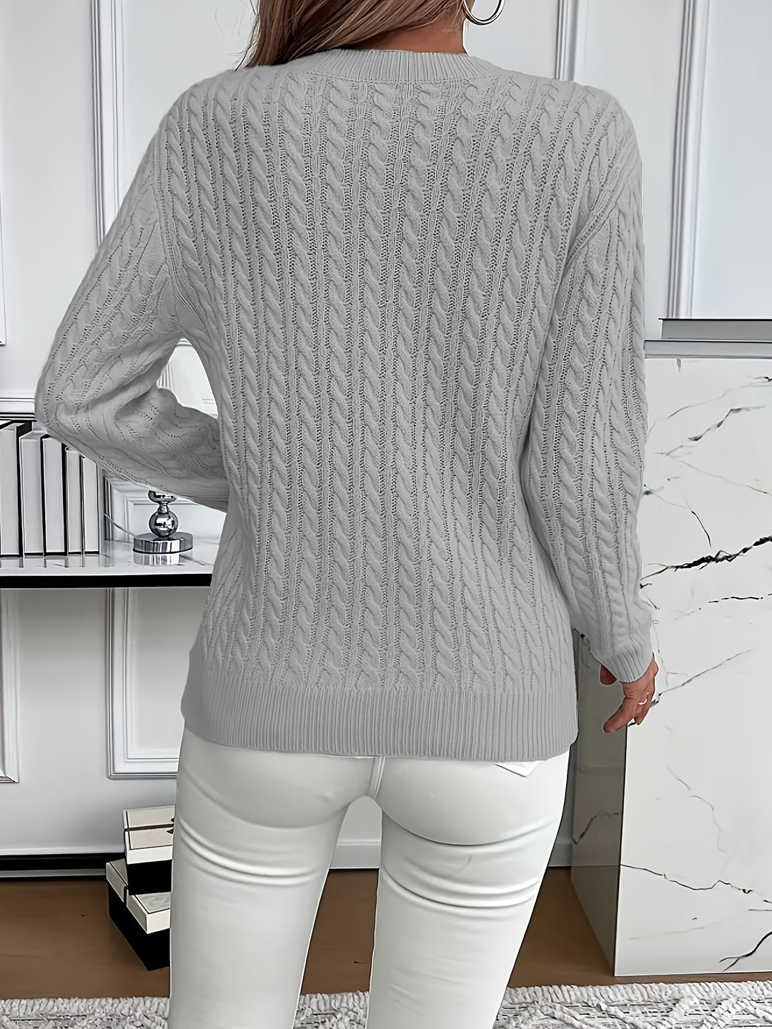 Women's Polished Cable Knit Crewneck Sweater