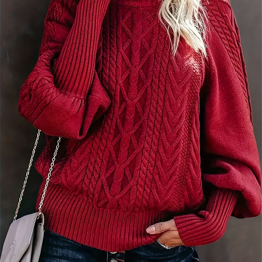 Women's Stylish Cable Knit Sweater with Mock Neck