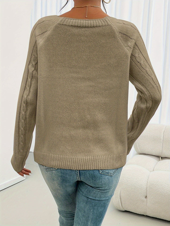 Women's Feminine Cable Knit Crewneck Sweater