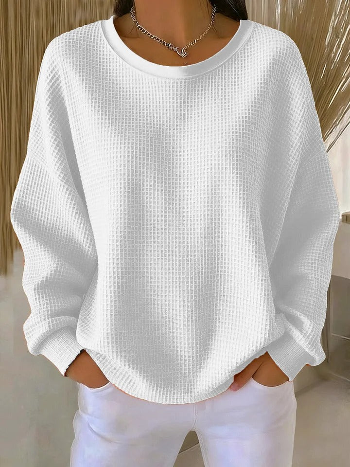 Women's Feminine Oversized Waffle Knit Sweater with Crewneck