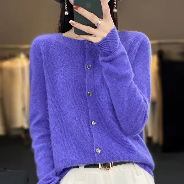 Women's Timeless Long Wool Knit Cardigan with Buttons