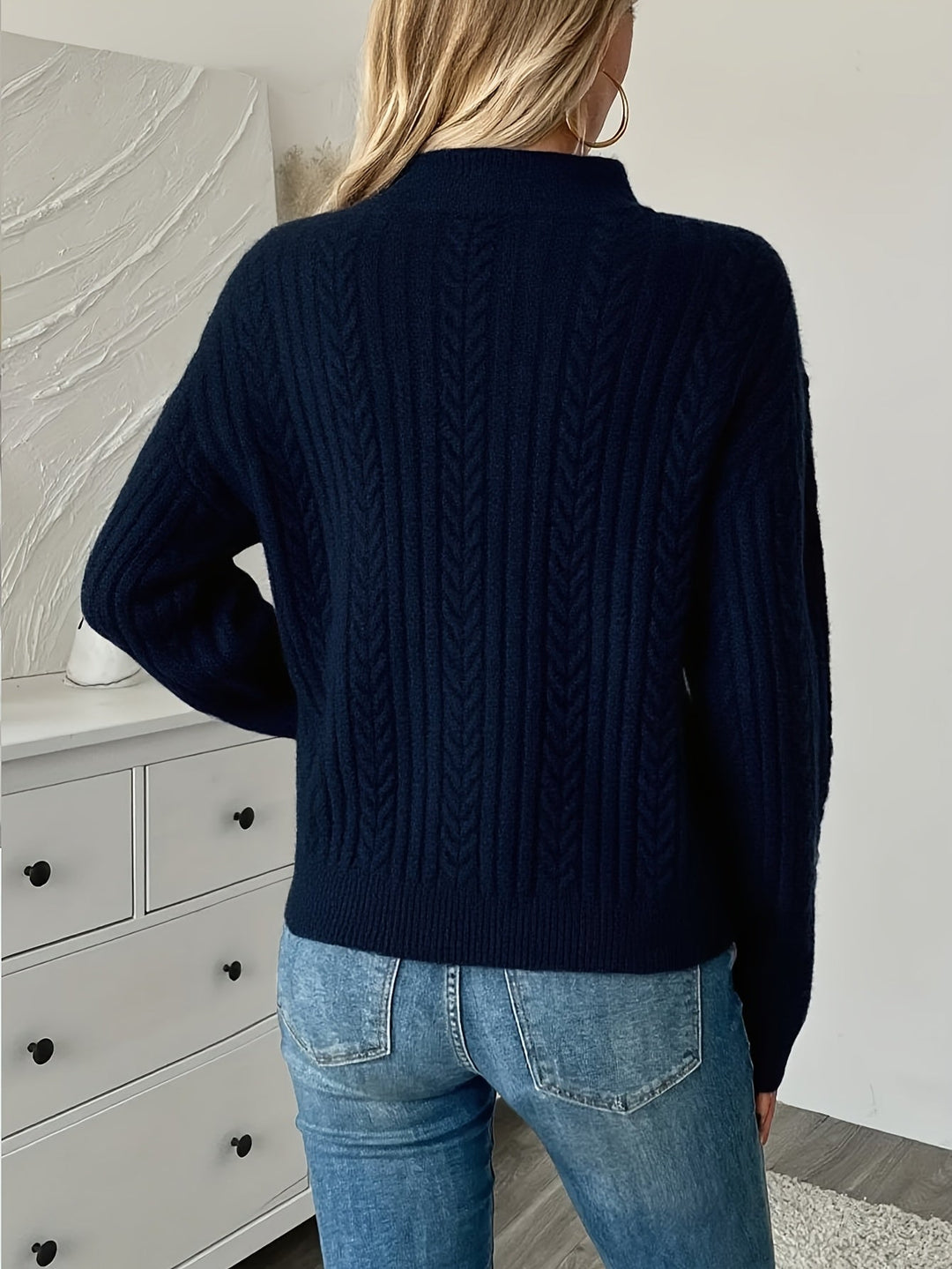 Women's Beautiful Cable Knit Half-Zip Sweater with Mock Neck