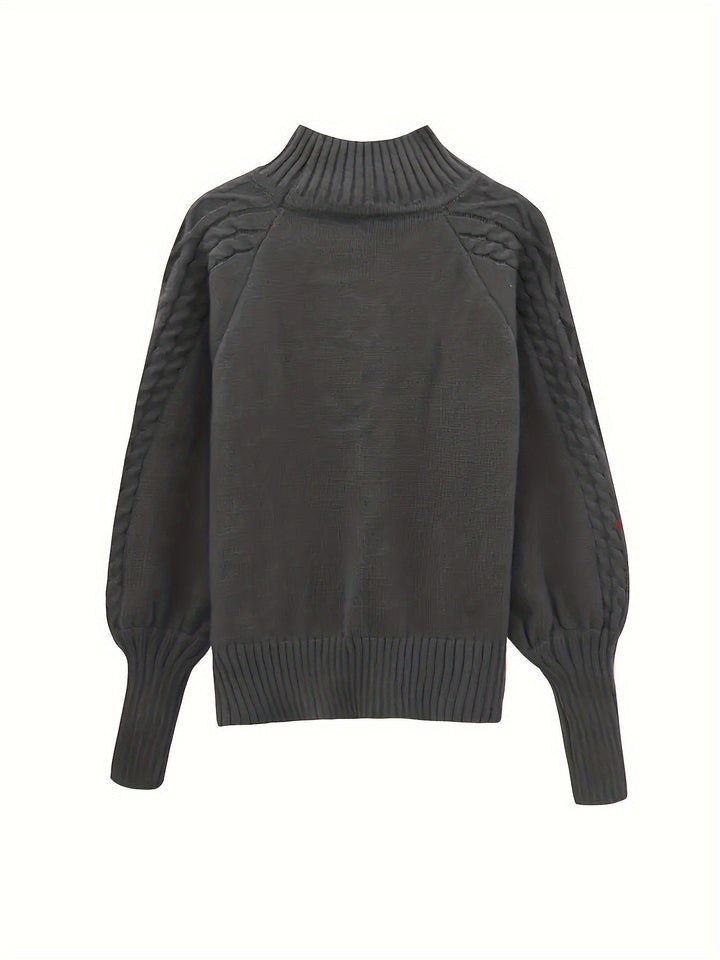 Women's Stylish Cable Knit Sweater with Mock Neck