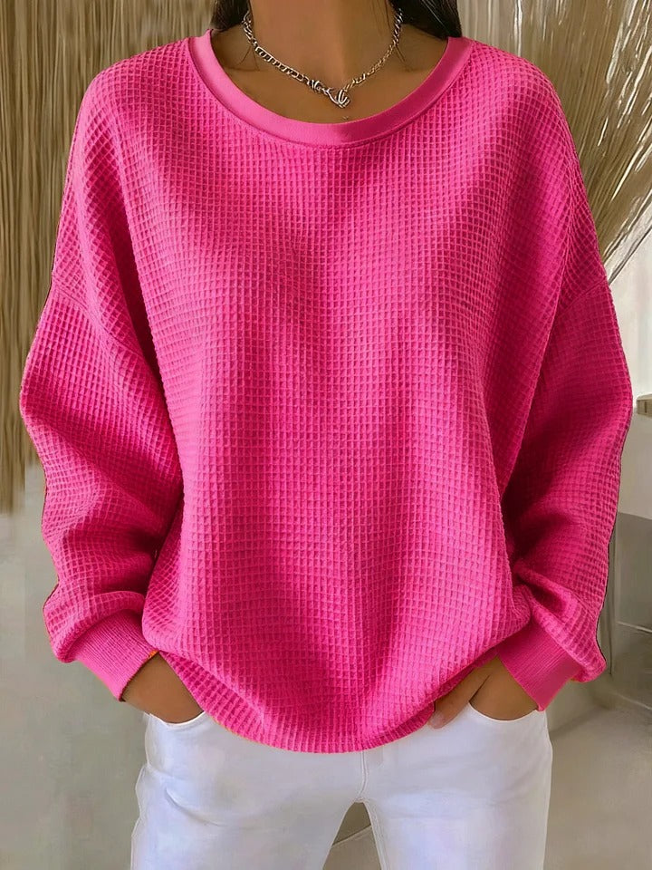 Women's Feminine Oversized Waffle Knit Sweater with Crewneck