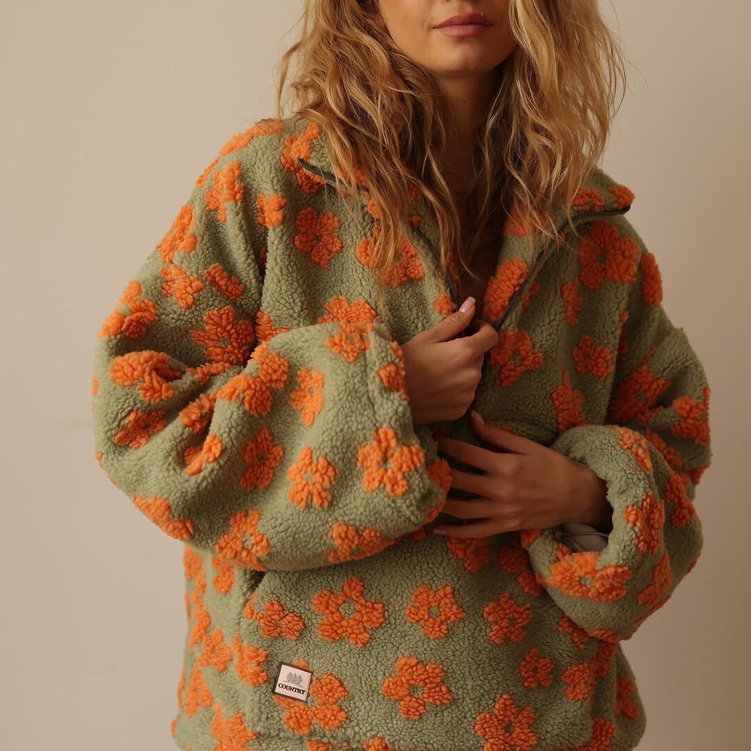 Nora | Long Sleeve And Floral Print Fleece Sweater