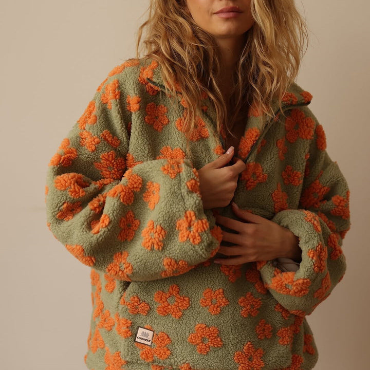 Nora | Long Sleeve And Floral Print Fleece Sweater