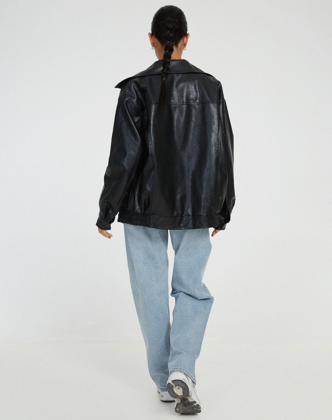 Women's Relaxed Oversized Brown Leather Bomber Jacket
