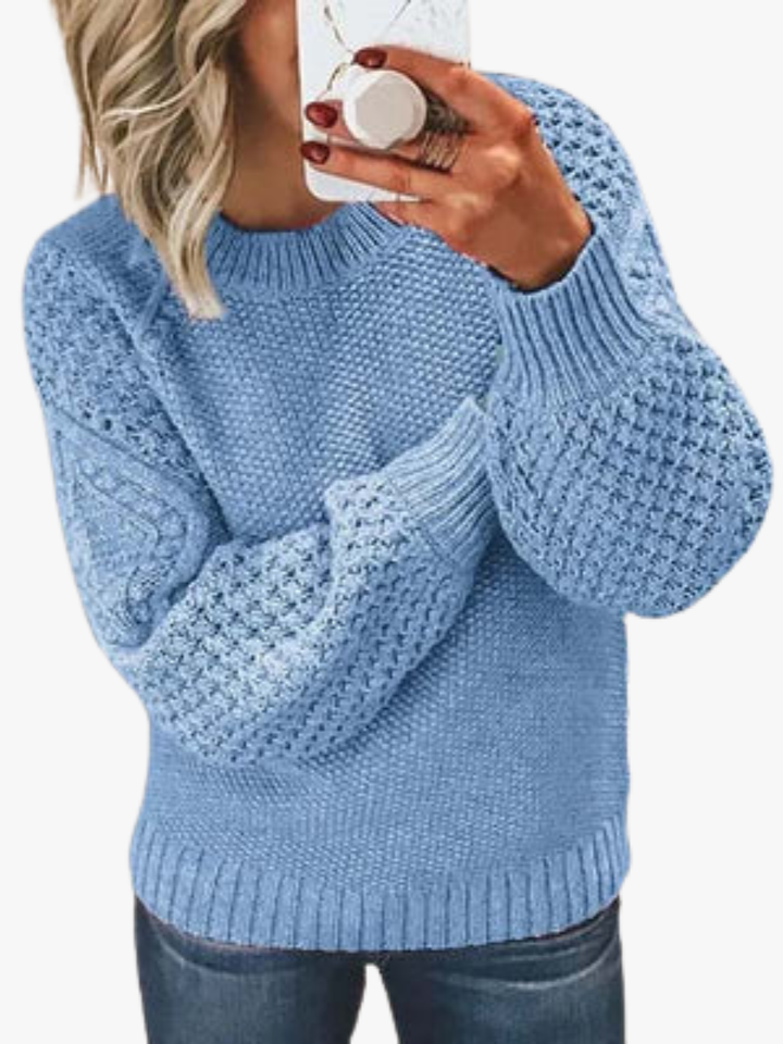 Women's Elegant Cable Knit Sweater with Puff Sleeves