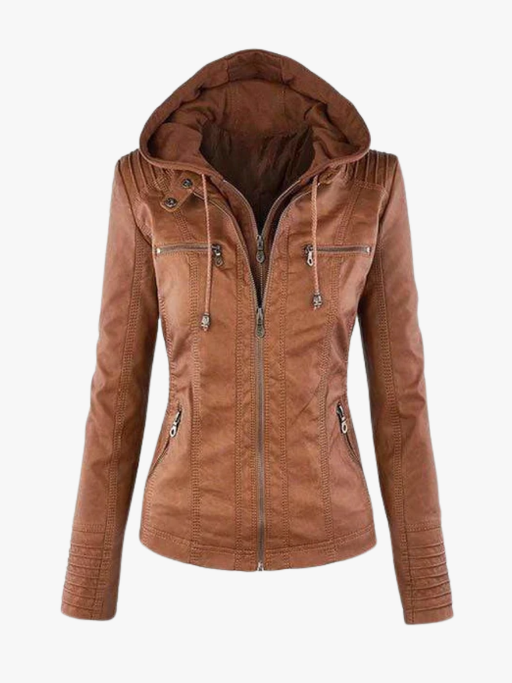 Women's Flattering Faux Leather Hooded Jacket