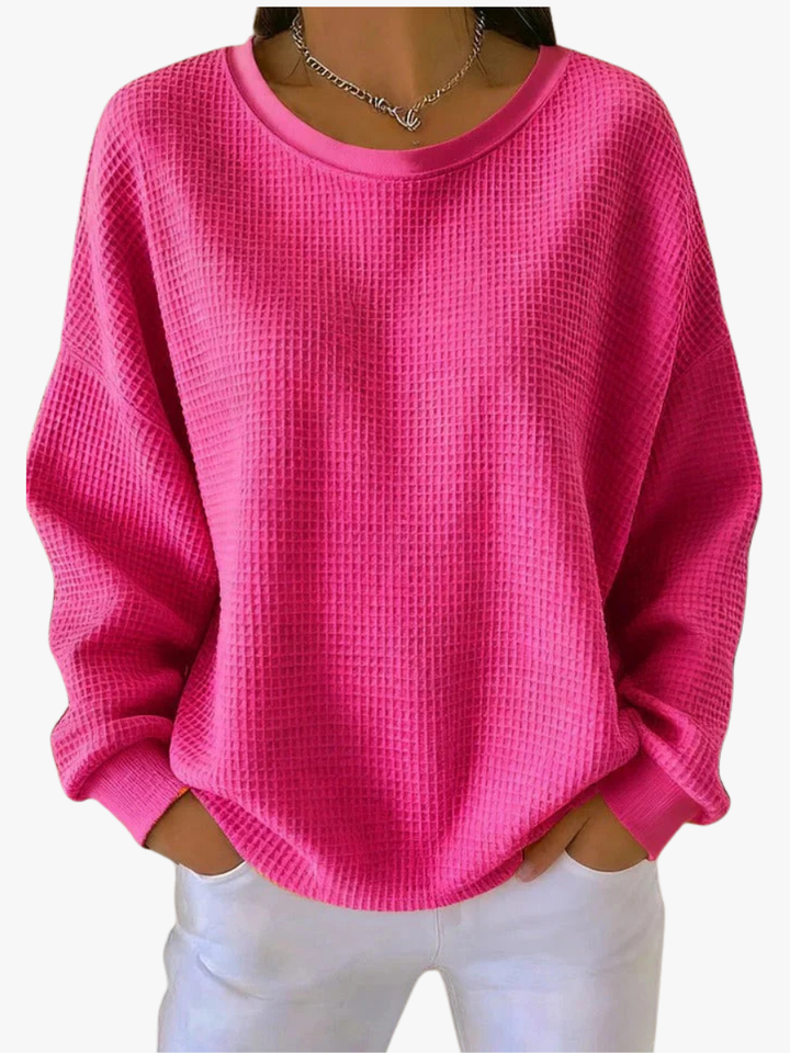 Women's Feminine Oversized Waffle Knit Sweater with Crewneck