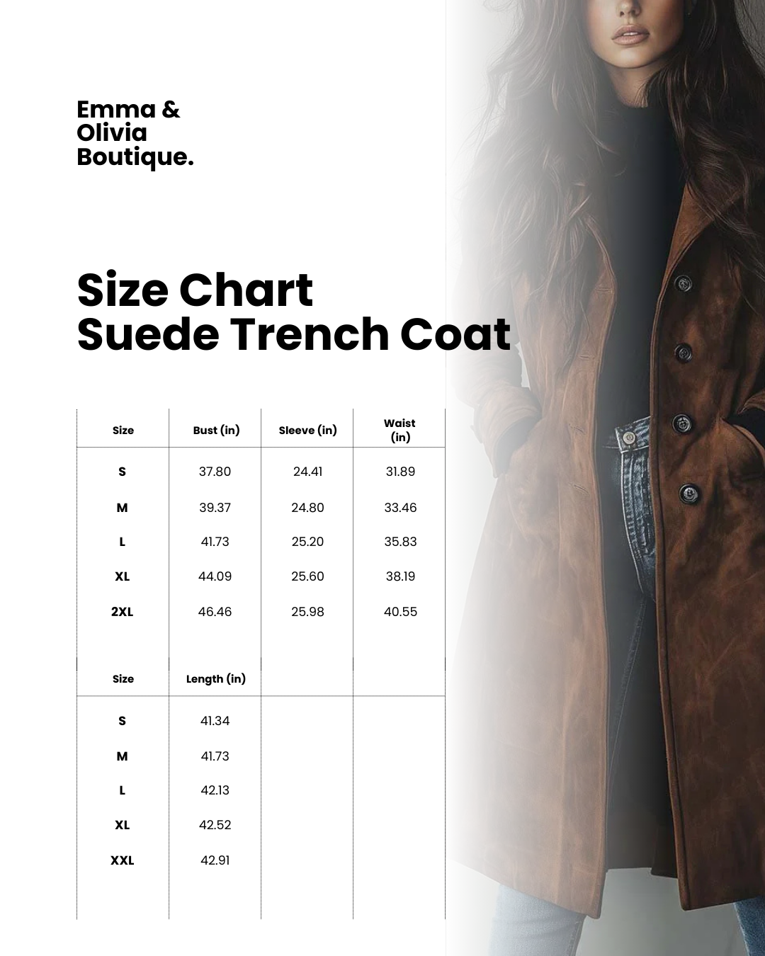 Women's Versatile Long Suede Trench Coat with Buttons