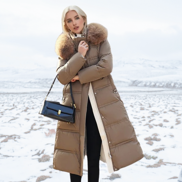 Women's Effortless Long Winter Parka with Faux Fur Hood