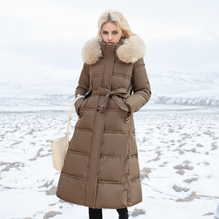 Women's Effortless Long Winter Parka with Faux Fur Hood