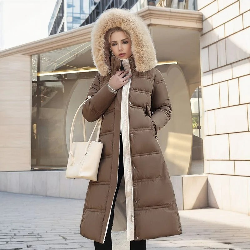 Women's Effortless Long Winter Parka with Faux Fur Hood