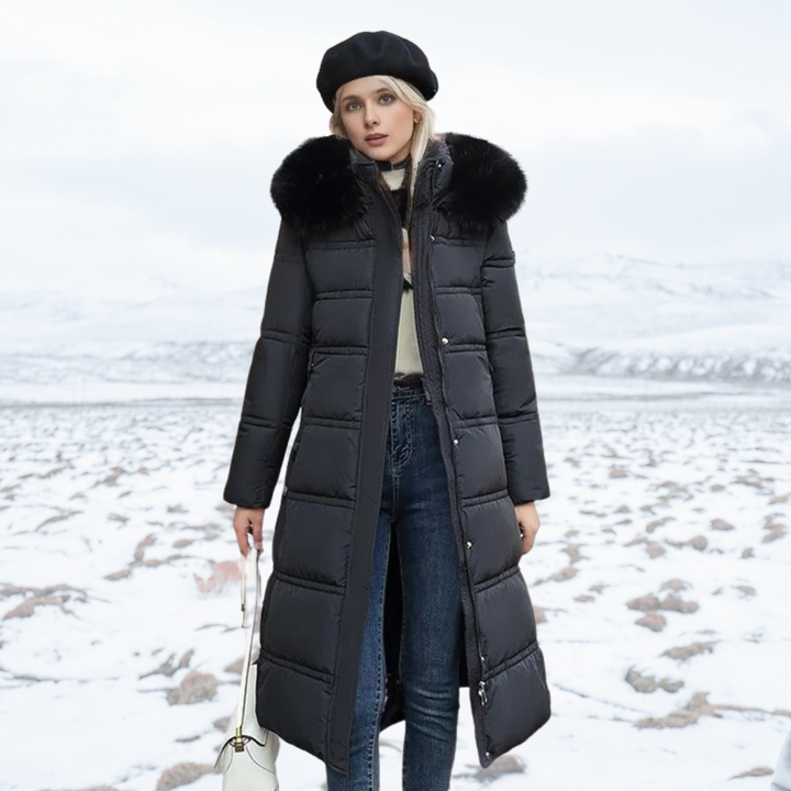 Women's Effortless Long Winter Parka with Faux Fur Hood