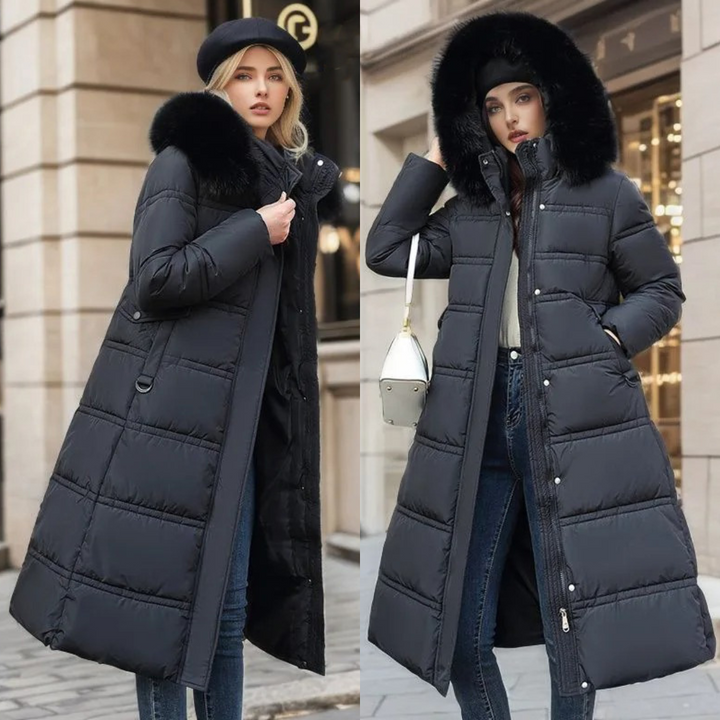Women's Effortless Long Winter Parka with Faux Fur Hood