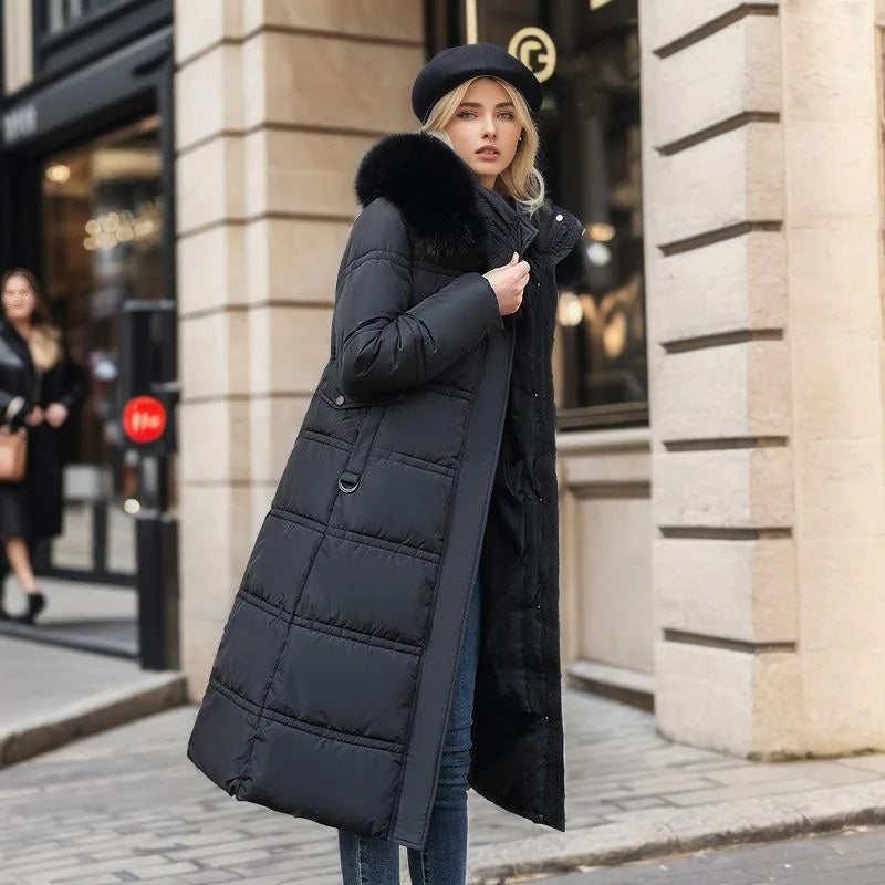 Women's Effortless Long Winter Parka with Faux Fur Hood