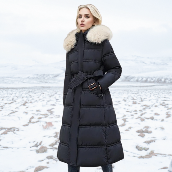 Women's Effortless Long Winter Parka with Faux Fur Hood