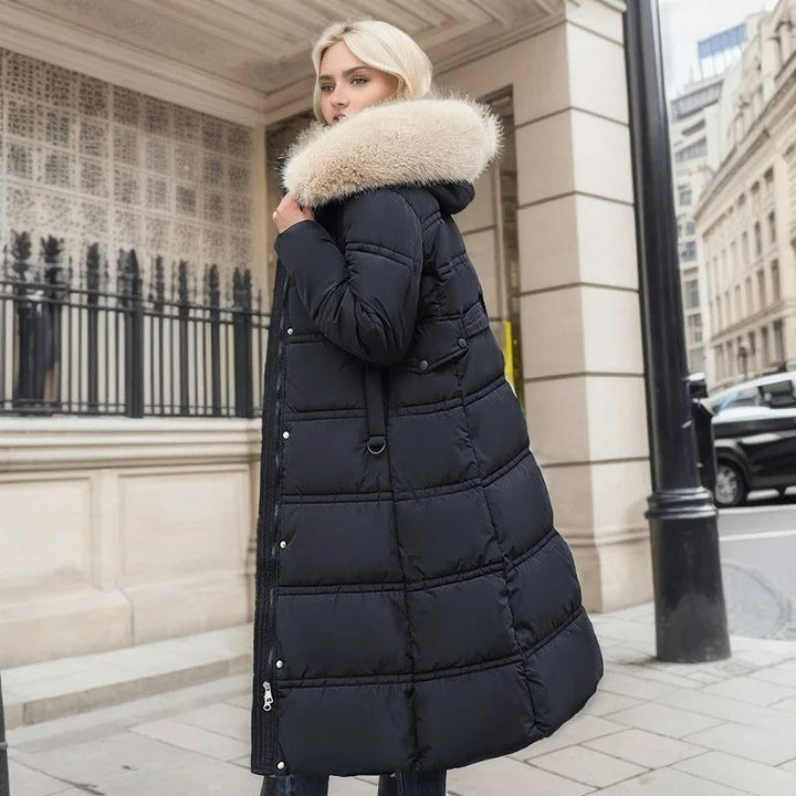 Women's Effortless Long Winter Parka with Faux Fur Hood